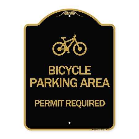 Signmission Bicycle Parking Area-Permit Required W/ Graphic, Black & Gold Alum Sign, 18" x 24", BG-1824-24324 A-DES-BG-1824-24324